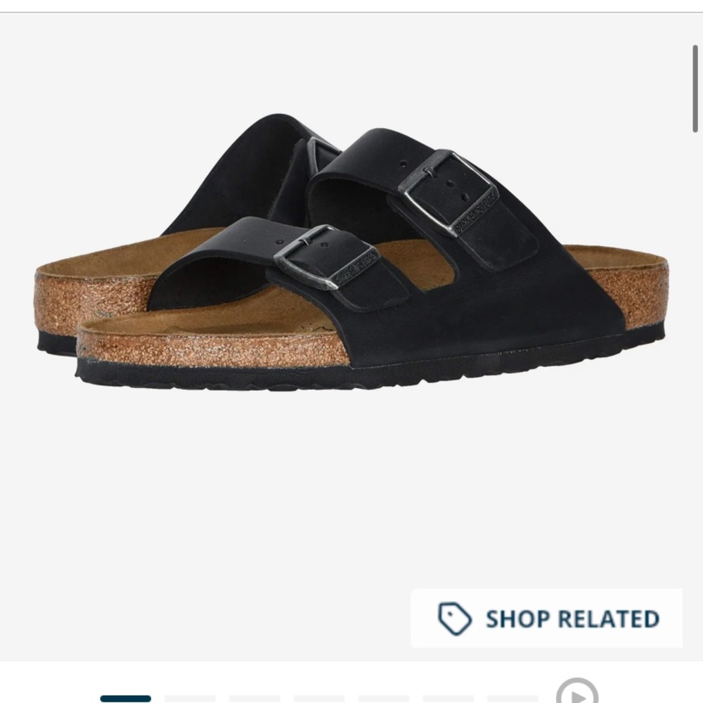 WORN 1 time- Birkenstock black oiled leather Arizona slides. Women’s size 9-9.5N